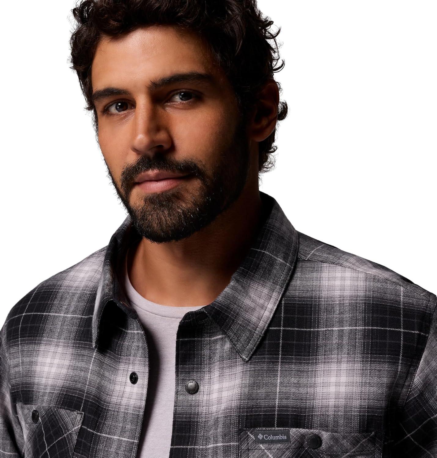 imageColumbia Mens Cornell Woods Fleece Lined Shirt JacketBlack Lumberjack Tartan