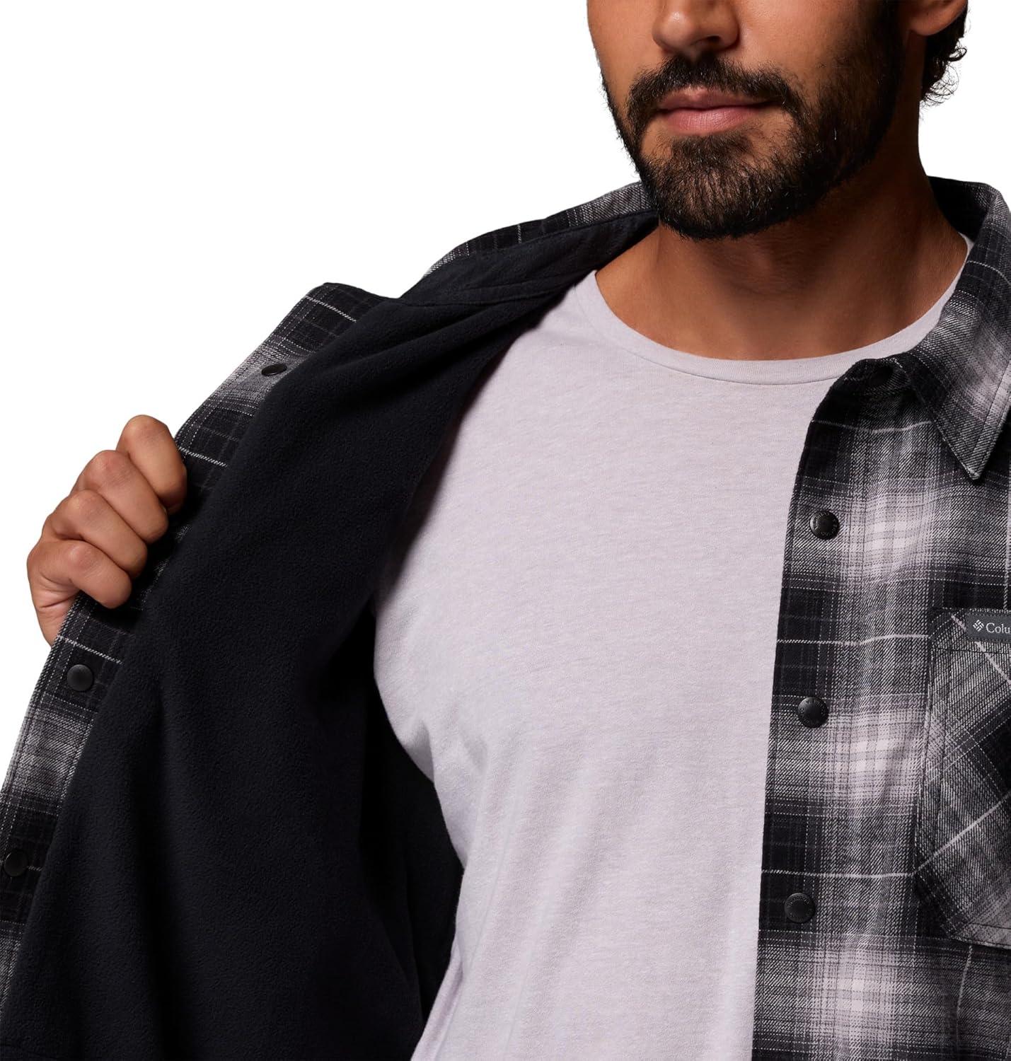 imageColumbia Mens Cornell Woods Fleece Lined Shirt JacketBlack Lumberjack Tartan