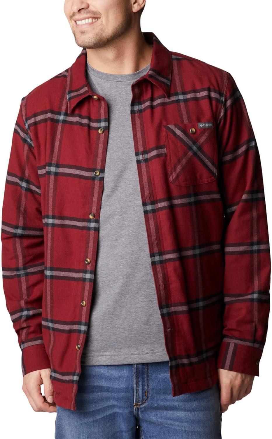 imageColumbia Mens Cornell Woods Fleece Lined Shirt JacketRed Jasper Windowpane