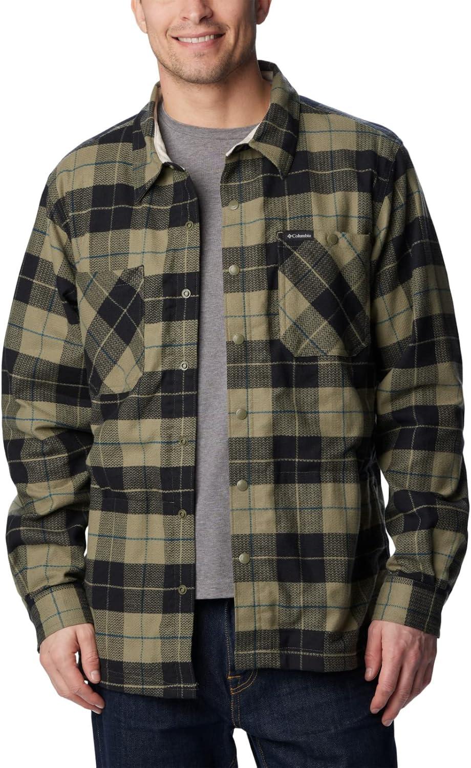 imageColumbia Mens Cornell Woods Fleece Lined Shirt JacketStone GreenDark Stone Woodsman Tartan