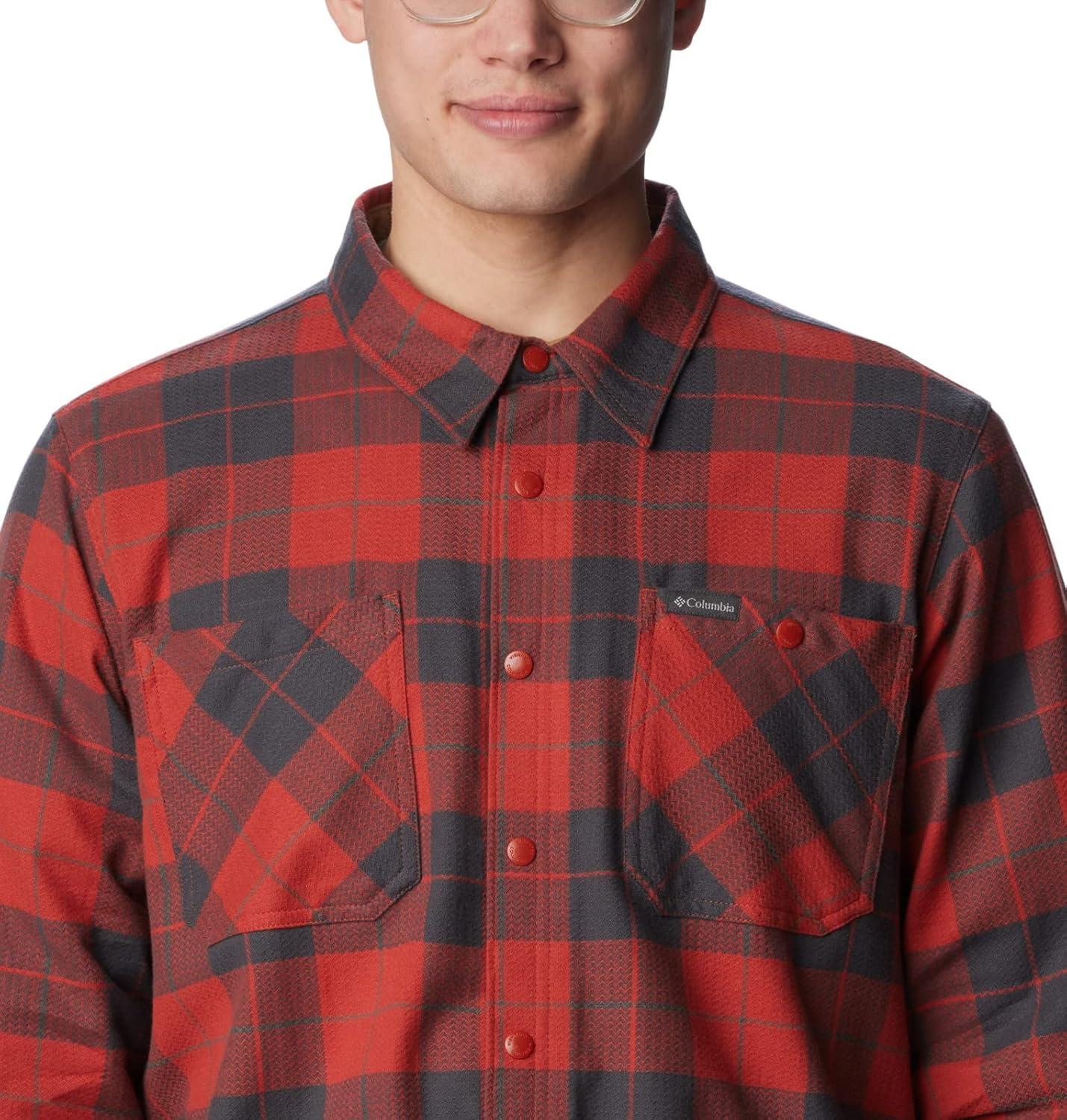 imageColumbia Mens Cornell Woods Fleece Lined Shirt JacketWarp RedDelta Woodsman Tartan