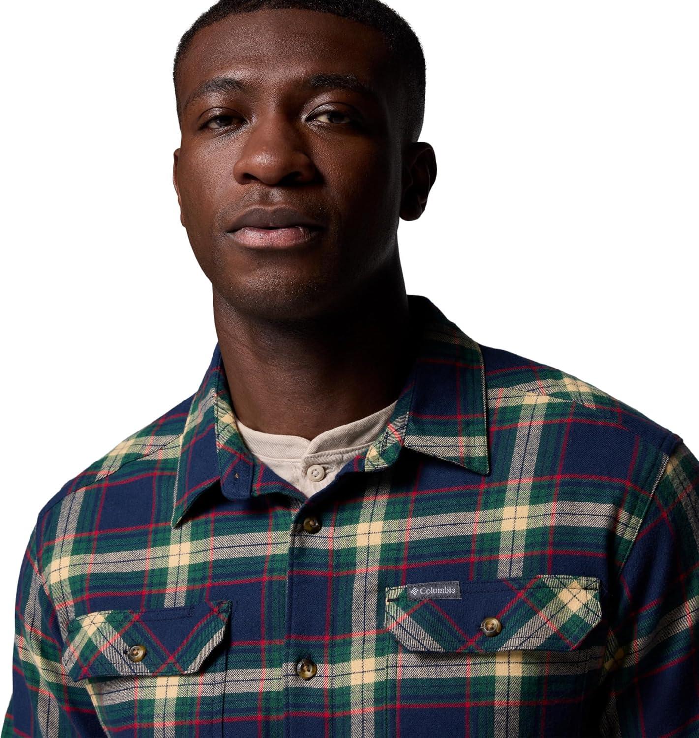 imageColumbia Mens Flare Gun Stretch FlannelCollegiate Navy Two Lane Tartan
