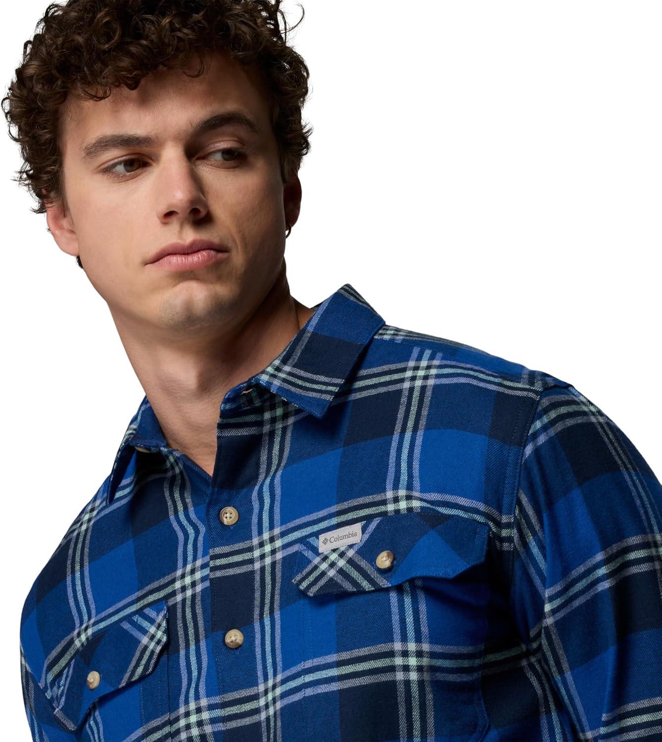 imageColumbia Mens Flare Gun Stretch FlannelMountain Blue Trails Edge Plaid