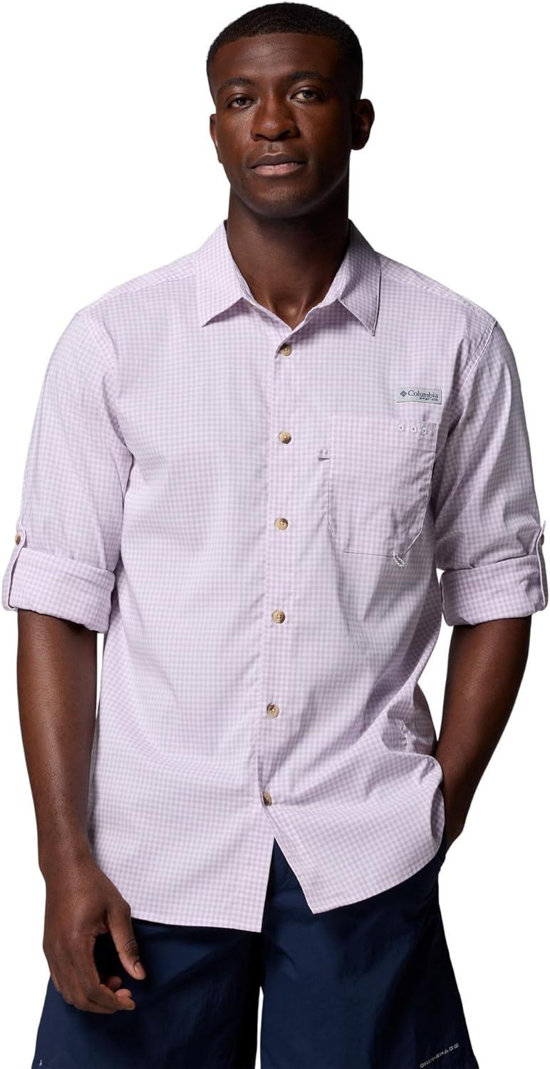 imageColumbia Mens Harbor Peak Long Sleeve ShirtLavender Pearl Micro Gingham