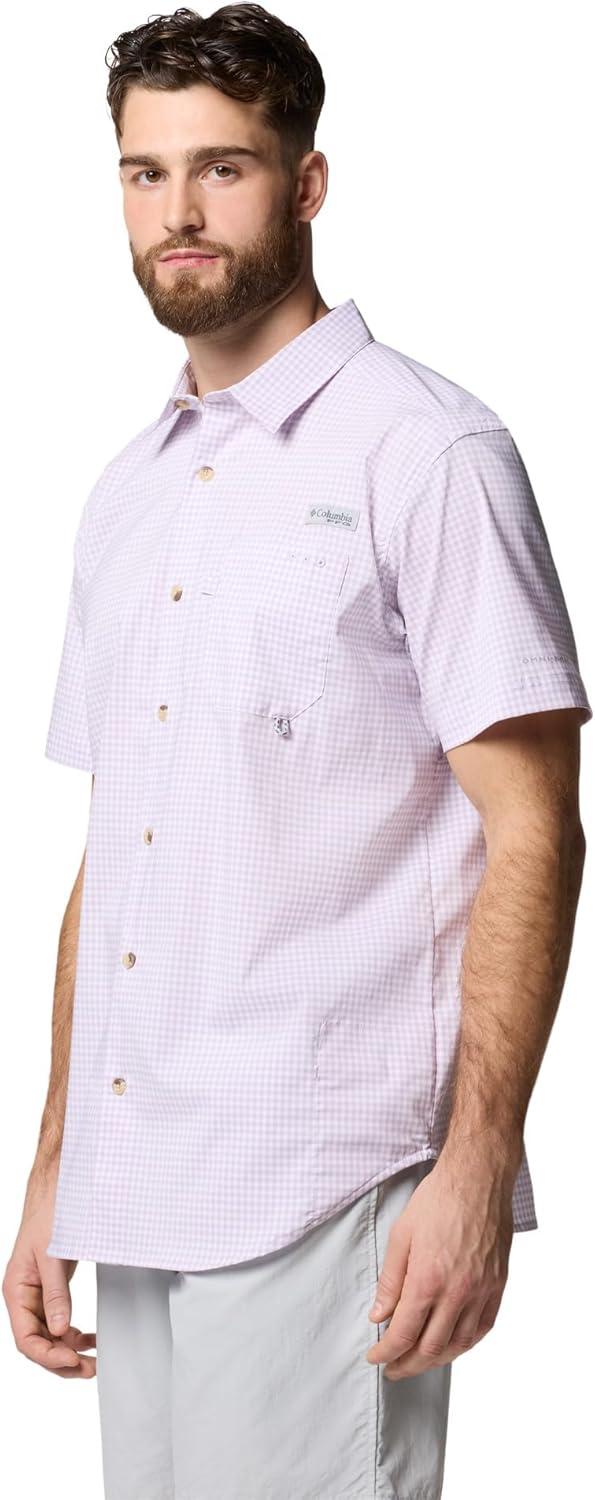 imageColumbia Mens Harbor Peak Short Sleeve ShirtLavender Pearl Gingham
