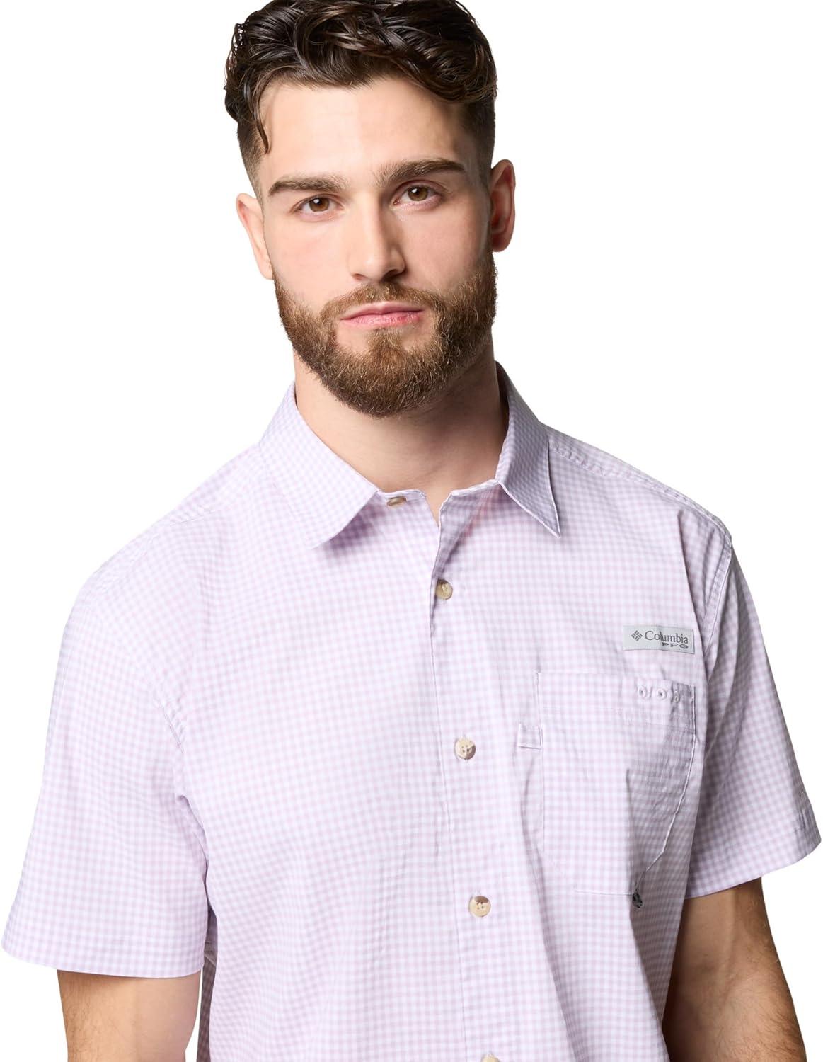 imageColumbia Mens Harbor Peak Short Sleeve ShirtLavender Pearl Gingham
