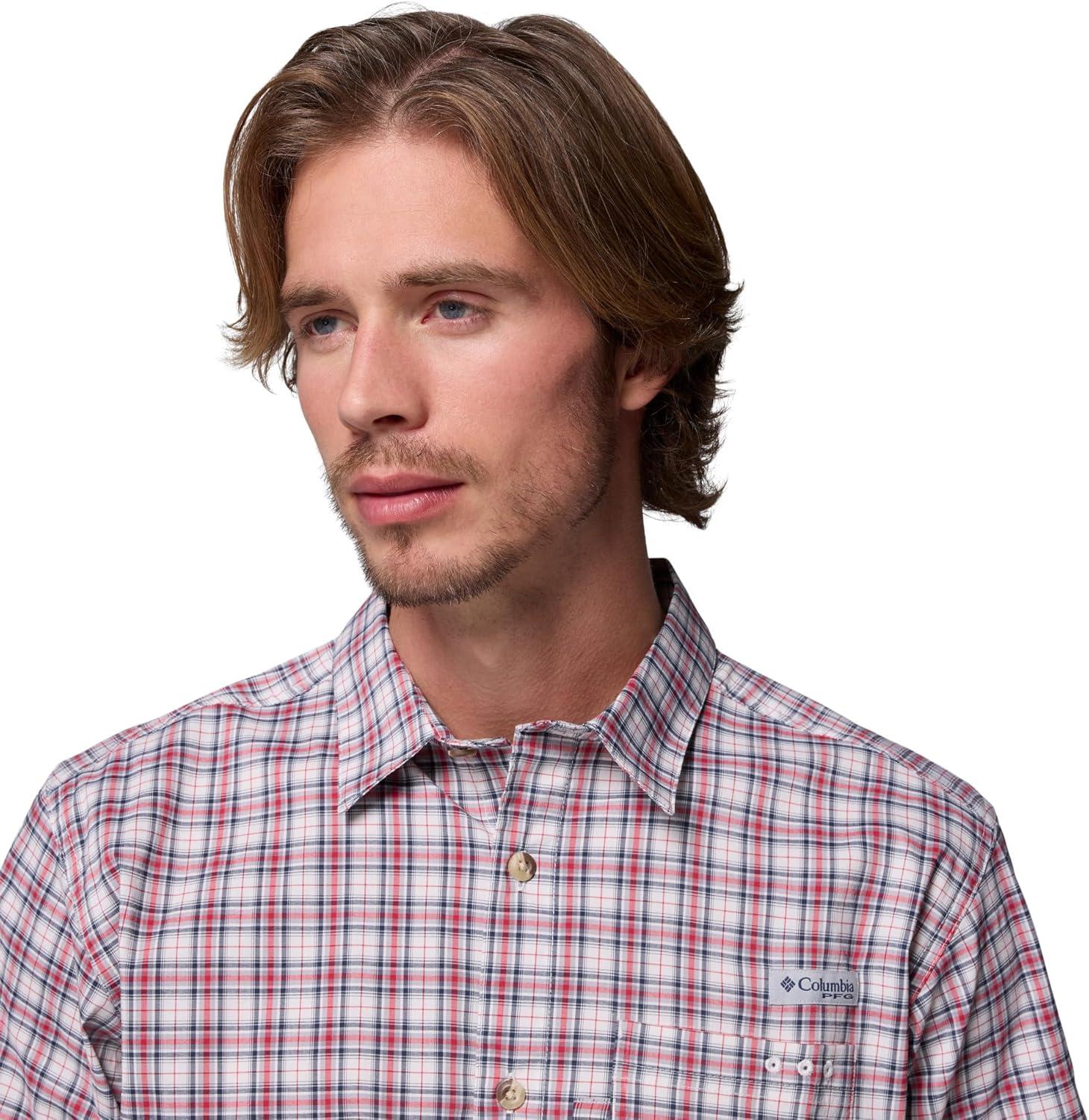 imageColumbia Mens Harbor Peak Short Sleeve ShirtSunset Red Wayward Tartan