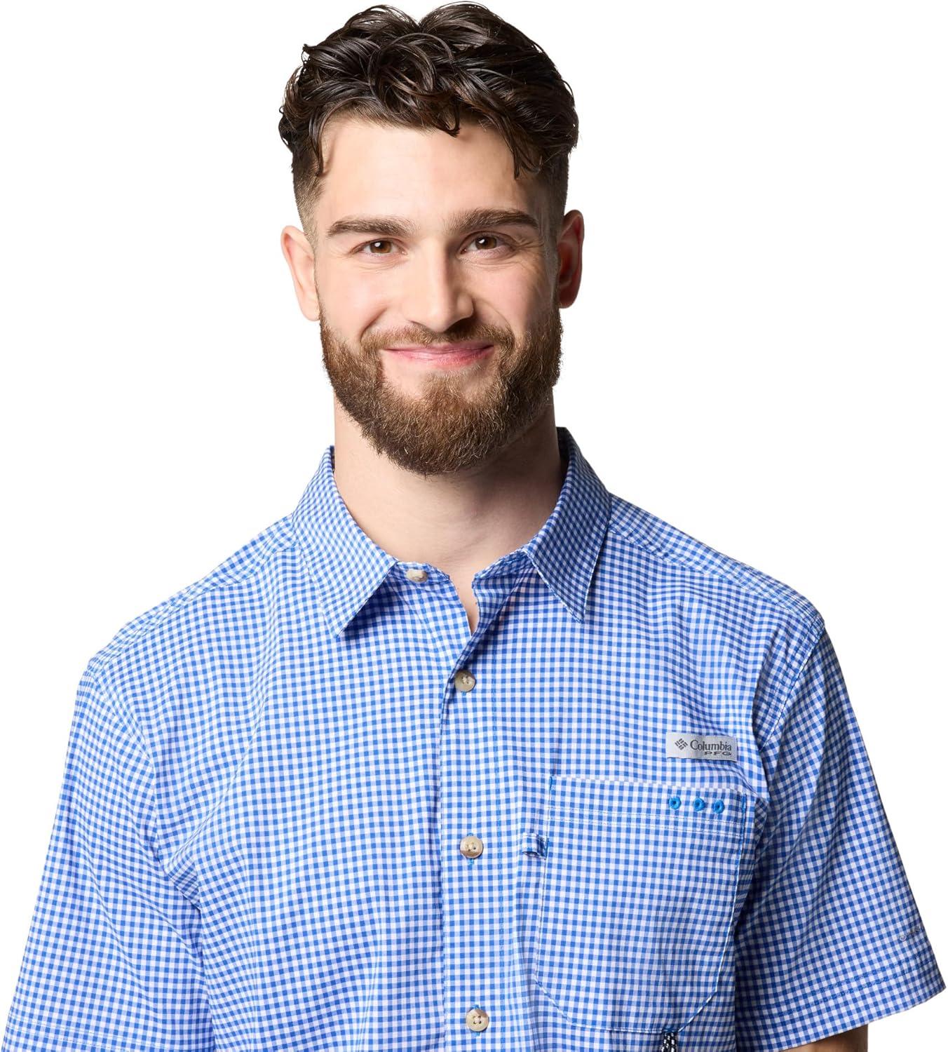 imageColumbia Mens Harbor Peak Short Sleeve ShirtVivid Blue Gingham