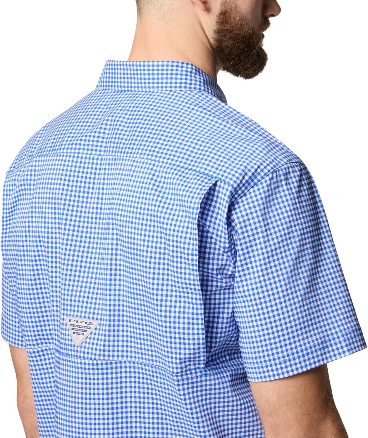 imageColumbia Mens Harbor Peak Short Sleeve ShirtVivid Blue Gingham