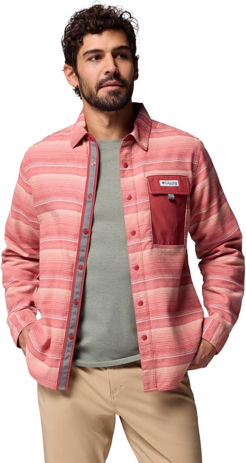imageColumbia Mens PFG Uncharted Over ShirtDusty Crimson Twilights Stripe