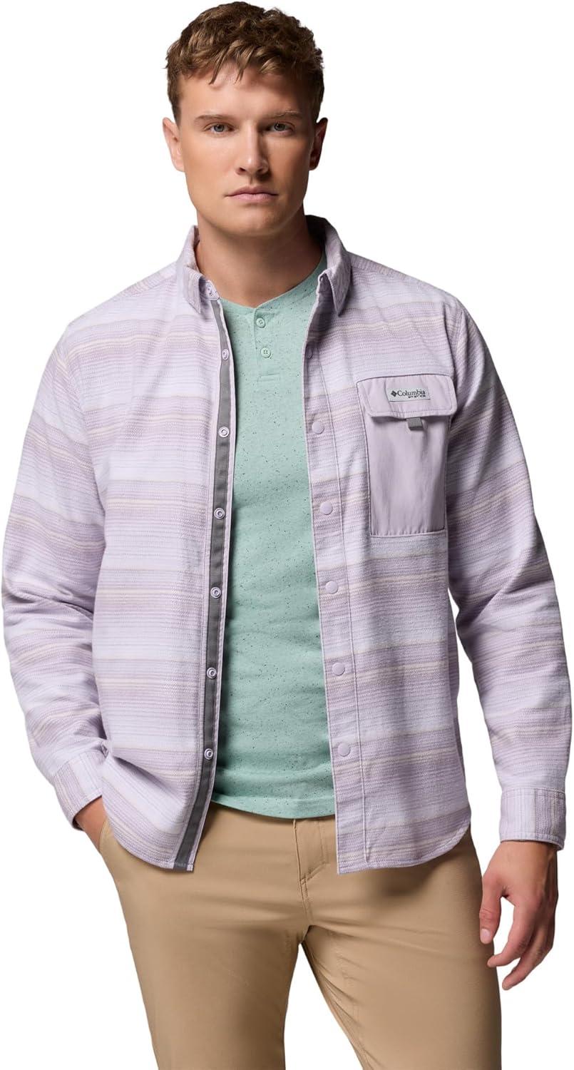 imageColumbia Mens PFG Uncharted Over ShirtLavender Pearl Twilights Stripe