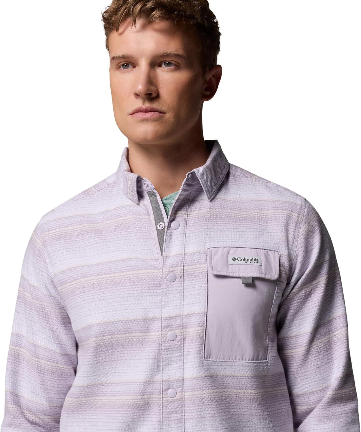 imageColumbia Mens PFG Uncharted Over ShirtLavender Pearl Twilights Stripe