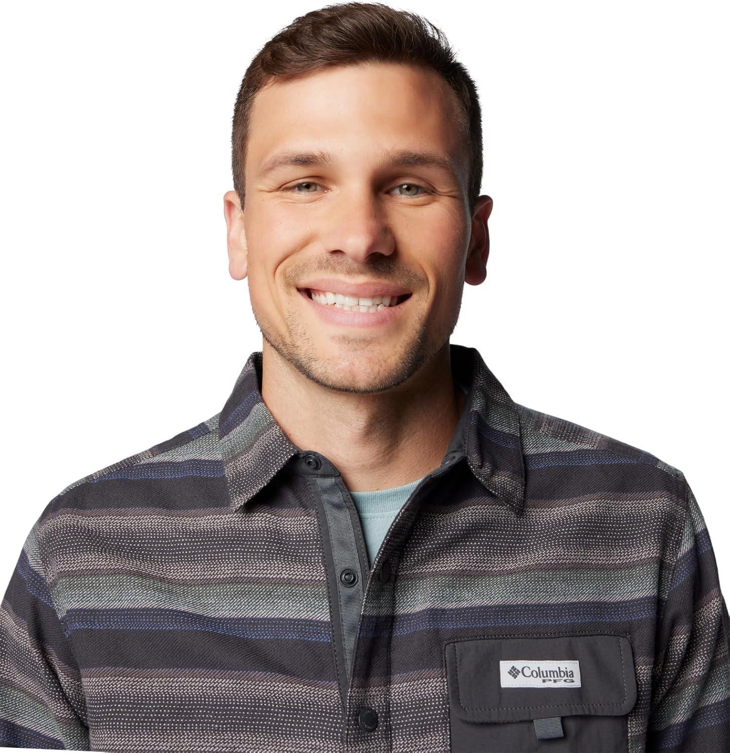 imageColumbia Mens PFG Uncharted Over ShirtShark Lunar Stripe