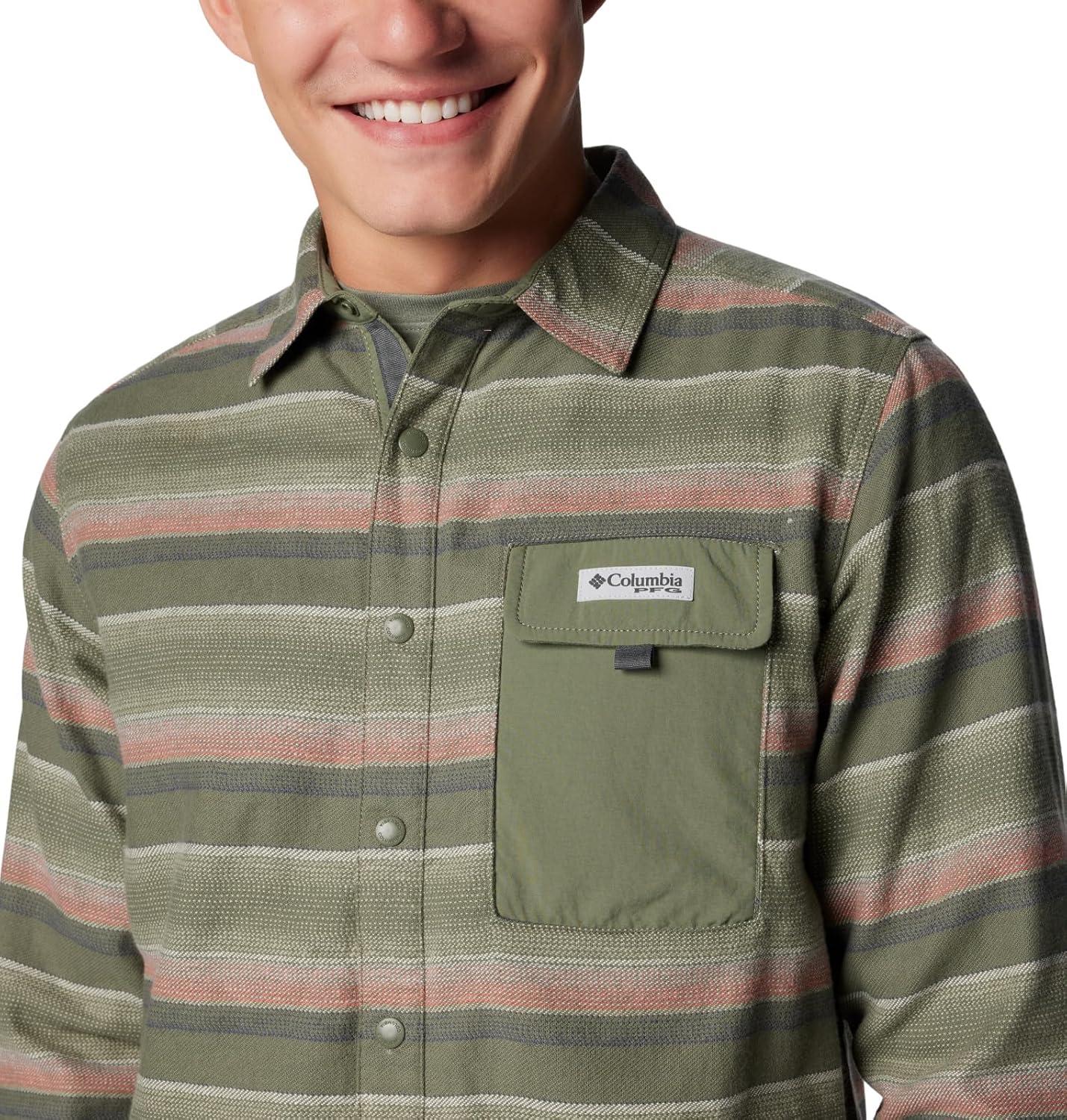 imageColumbia Mens PFG Uncharted Over ShirtSmokey Sage Lunar Stripe