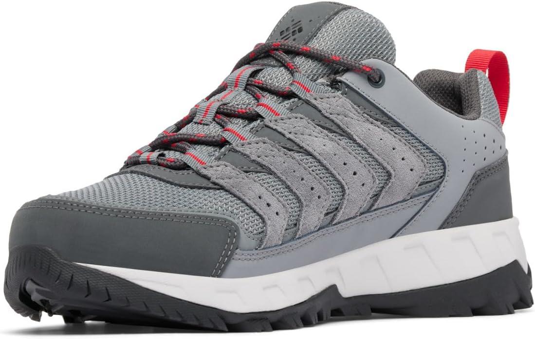 imageColumbia Mens Strata Trail Low Waterproof Hiking ShoesTitanium Grey SteelMountain Red