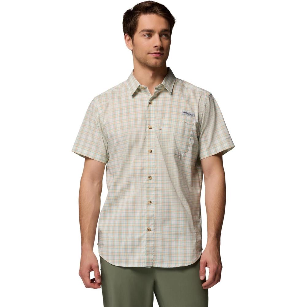 imageColumbia Mens Harbor Peak Short Sleeve ShirtMisty Jade Wayward Tartan