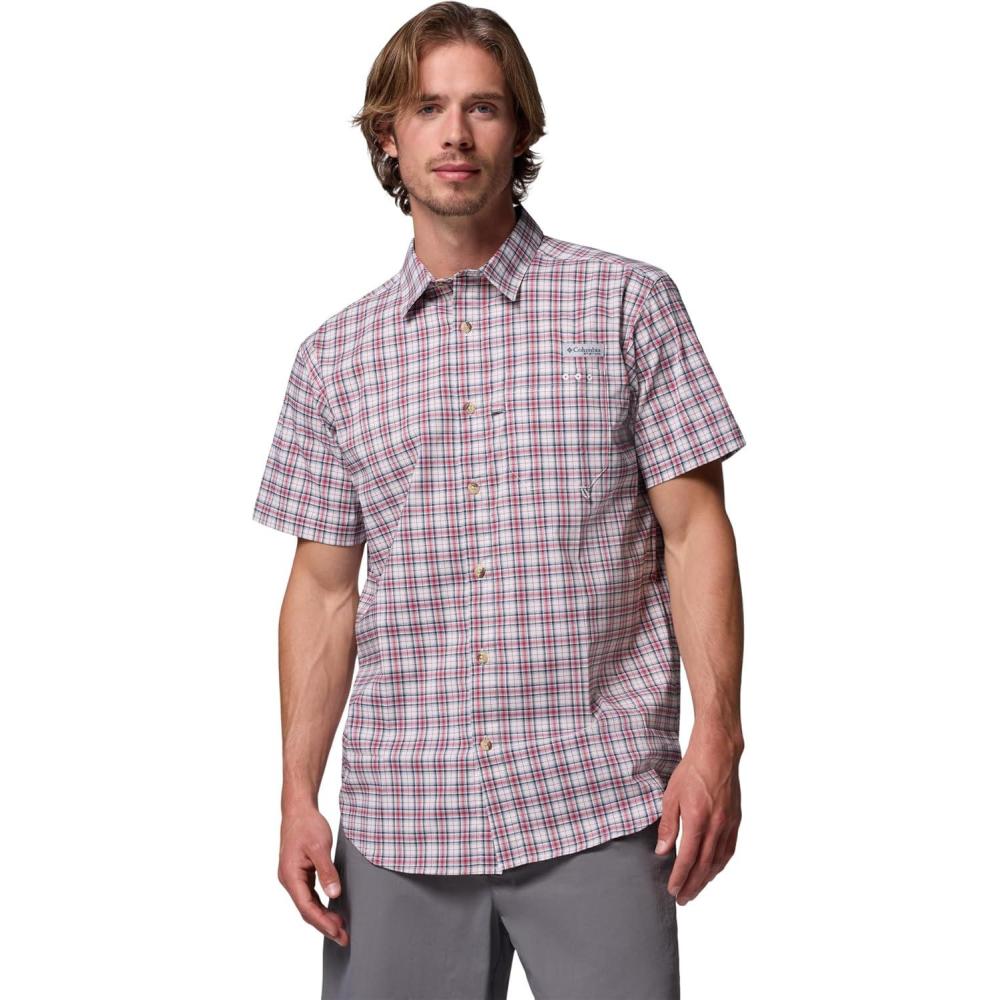 imageColumbia Mens Harbor Peak Short Sleeve ShirtSunset Red Wayward Tartan