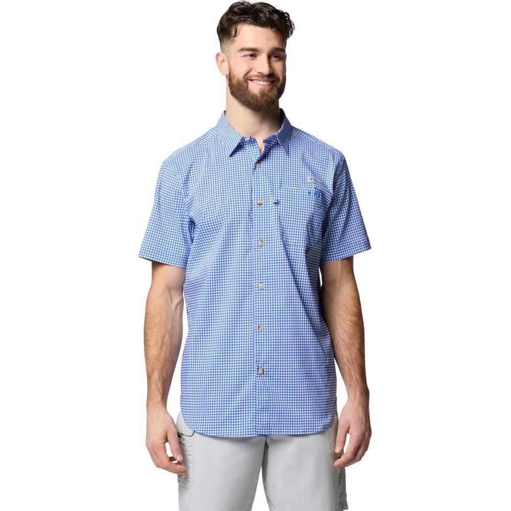 imageColumbia Mens Harbor Peak Short Sleeve ShirtVivid Blue Gingham