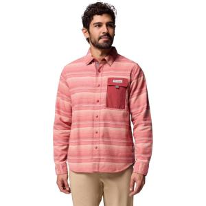 Columbia Mens PFG Uncharted Over Shirt(Dusty Crimson Twilights Stripe)