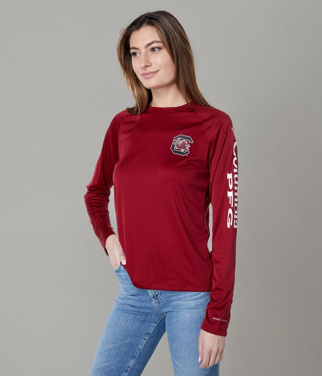 imageColumbia NCAA Womens Collegiate Tidal Tee Ls ShirtSc Beet White