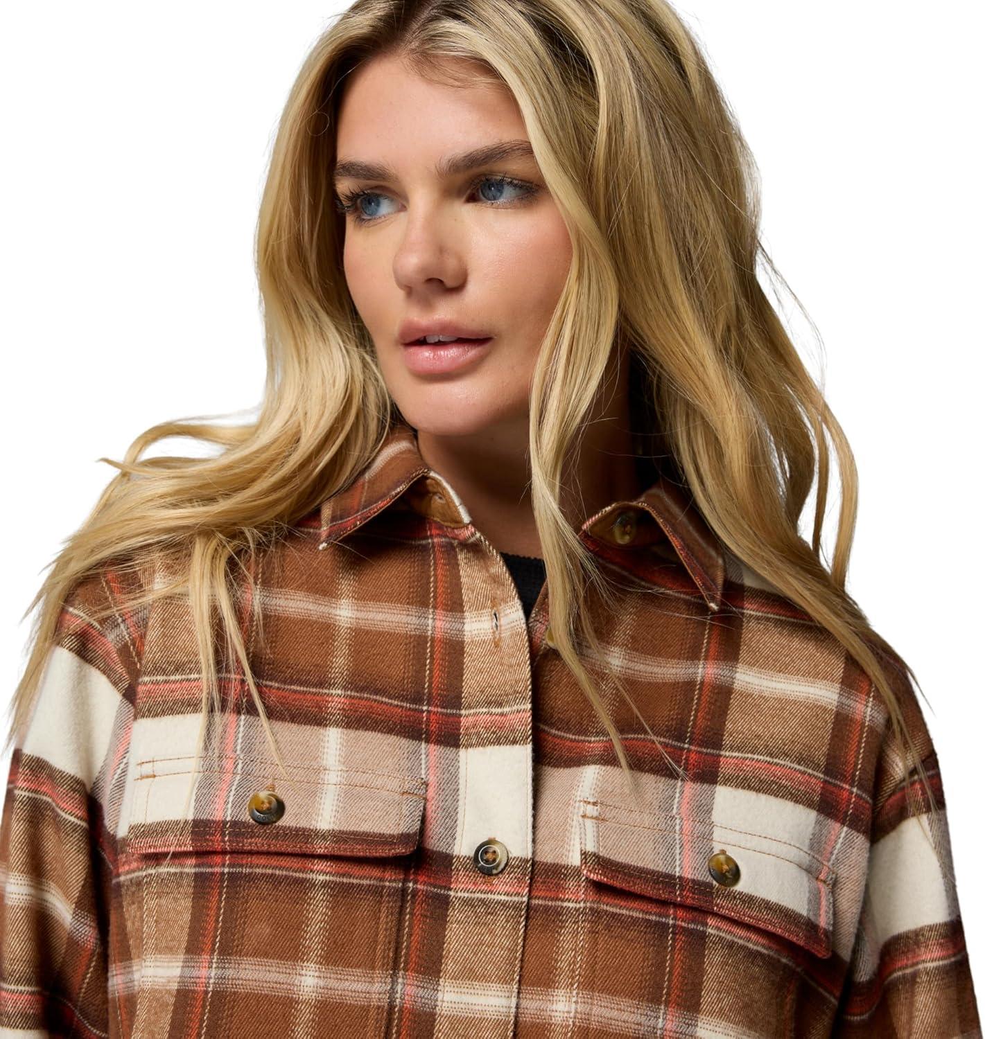 imageColumbia Womens Blue Point Creek Shirt JacketCamel Brown Macro Buffalo Check