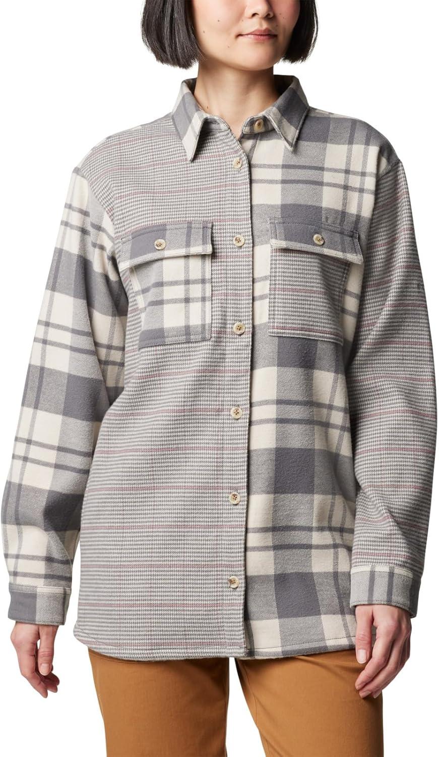 imageColumbia Womens Blue Point Creek Shirt JacketCity Grey River Crossing PlaidMh