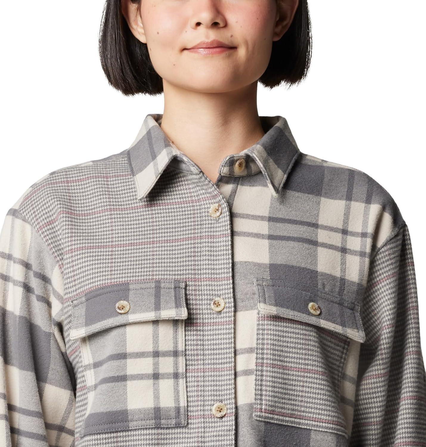imageColumbia Womens Blue Point Creek Shirt JacketCity Grey River Crossing PlaidMh