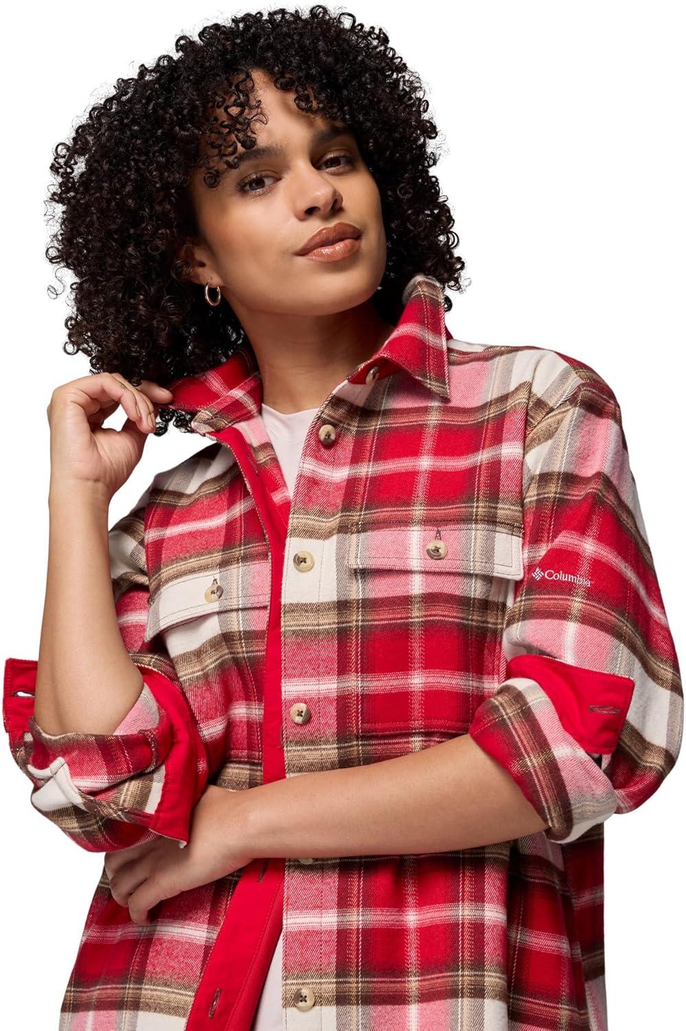 imageColumbia Womens Blue Point Creek Shirt JacketMountain Red Macro Buffalo Check