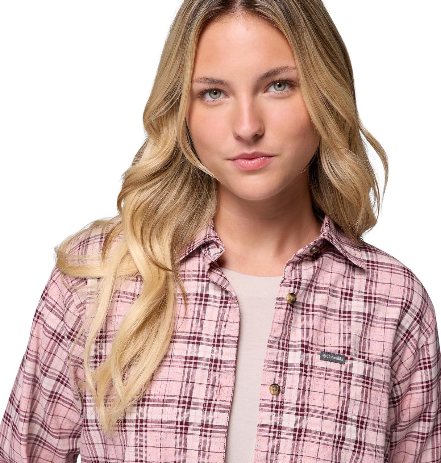 imageColumbia Womens Blue Point Creek Woven Long Sleeve ShirtEraser Pink Everyday Tartan