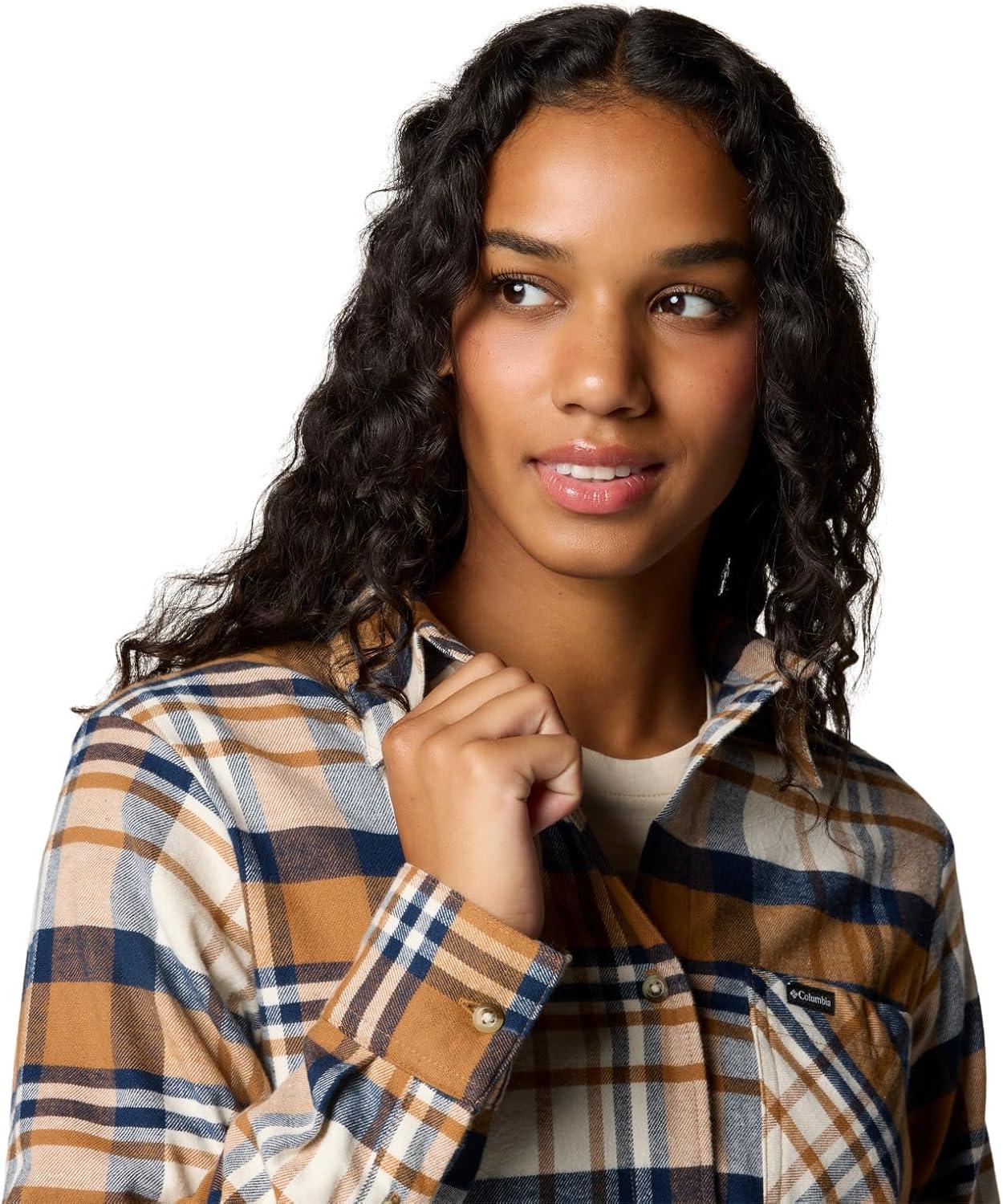 imageColumbia Womens Calico Basin Flannel Long Sleeve ShirtCamel Brown Multiplaid