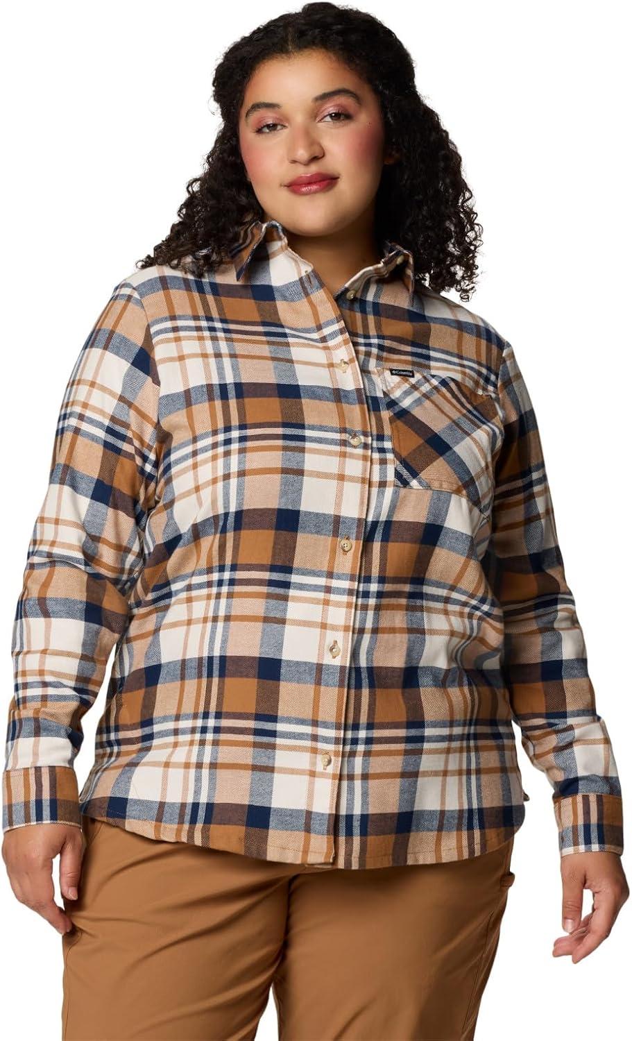 imageColumbia Womens Calico Basin Flannel Long Sleeve ShirtCamel Brown Multiplaid