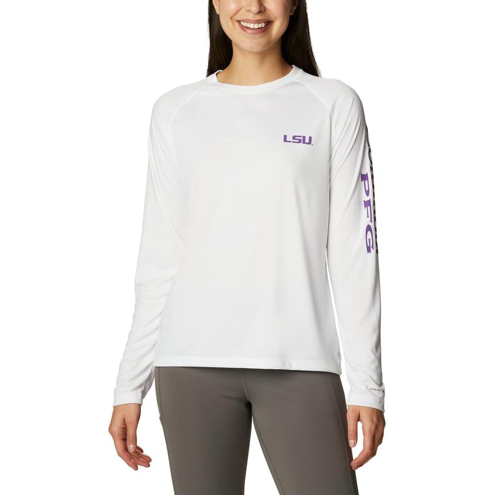 imageColumbia NCAA Womens Collegiate Tidal Tee Ls ShirtLsu WhiteVivid Purple
