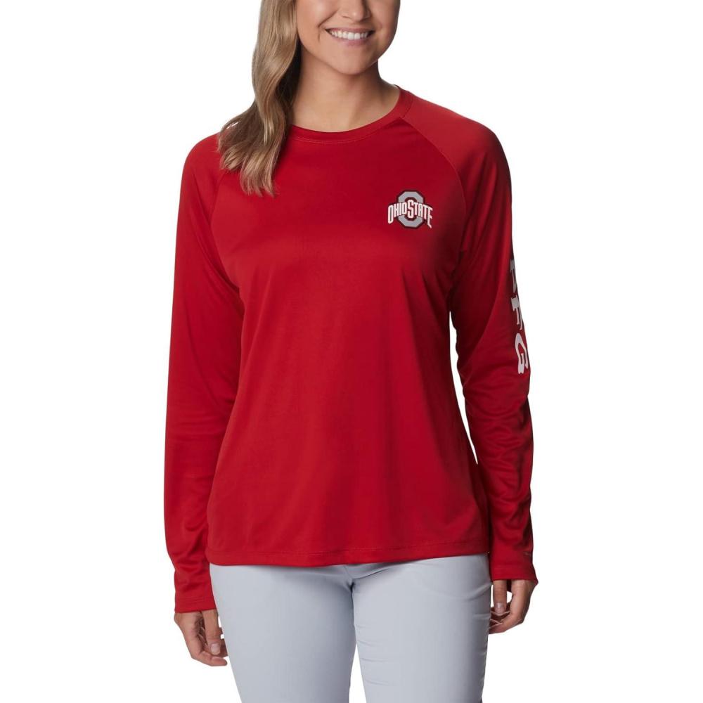 imageColumbia NCAA Womens Collegiate Tidal Tee Ls ShirtOs Intense Red White