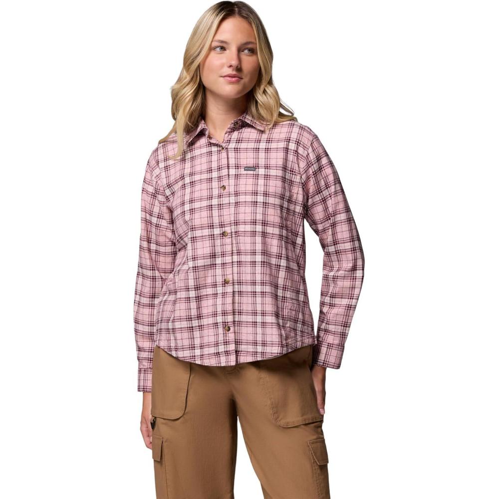 imageColumbia Womens Blue Point Creek Woven Long Sleeve ShirtEraser Pink Everyday Tartan