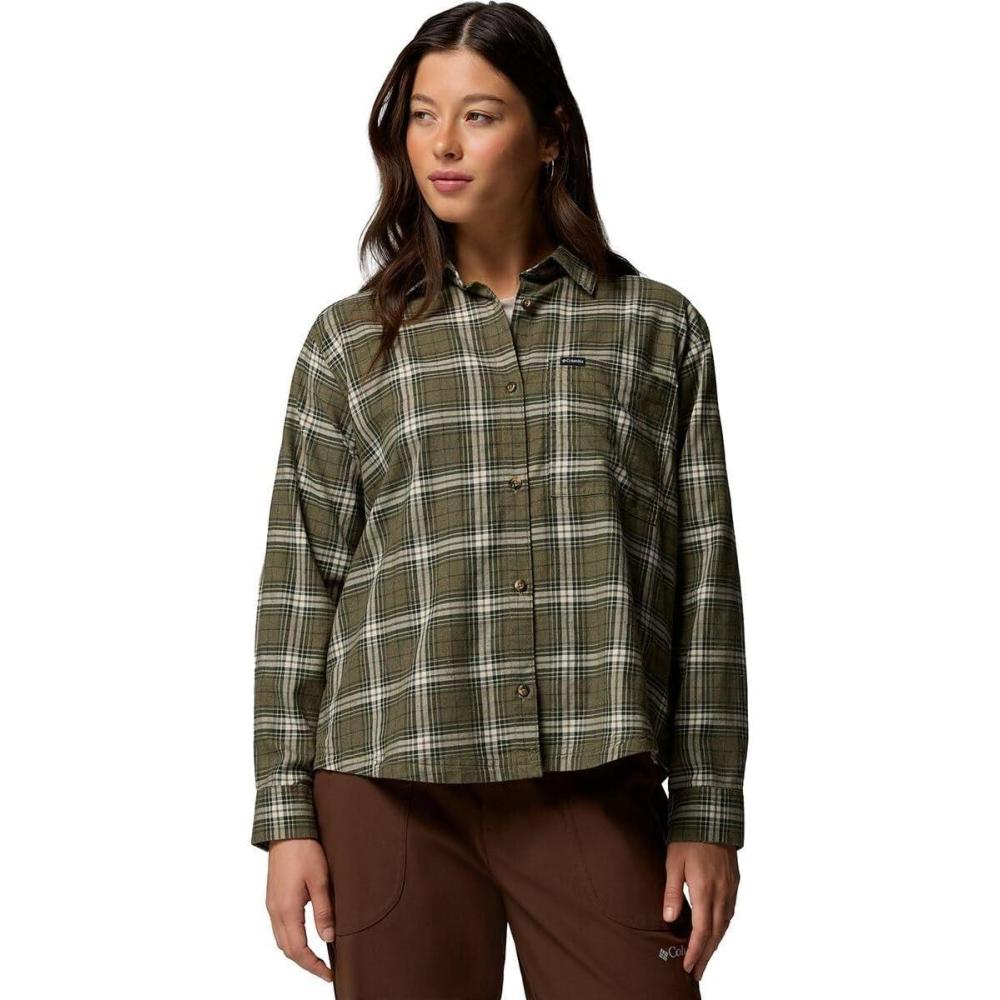 imageColumbia Womens Blue Point Creek Woven Long Sleeve ShirtStone Green Everyday Tartan