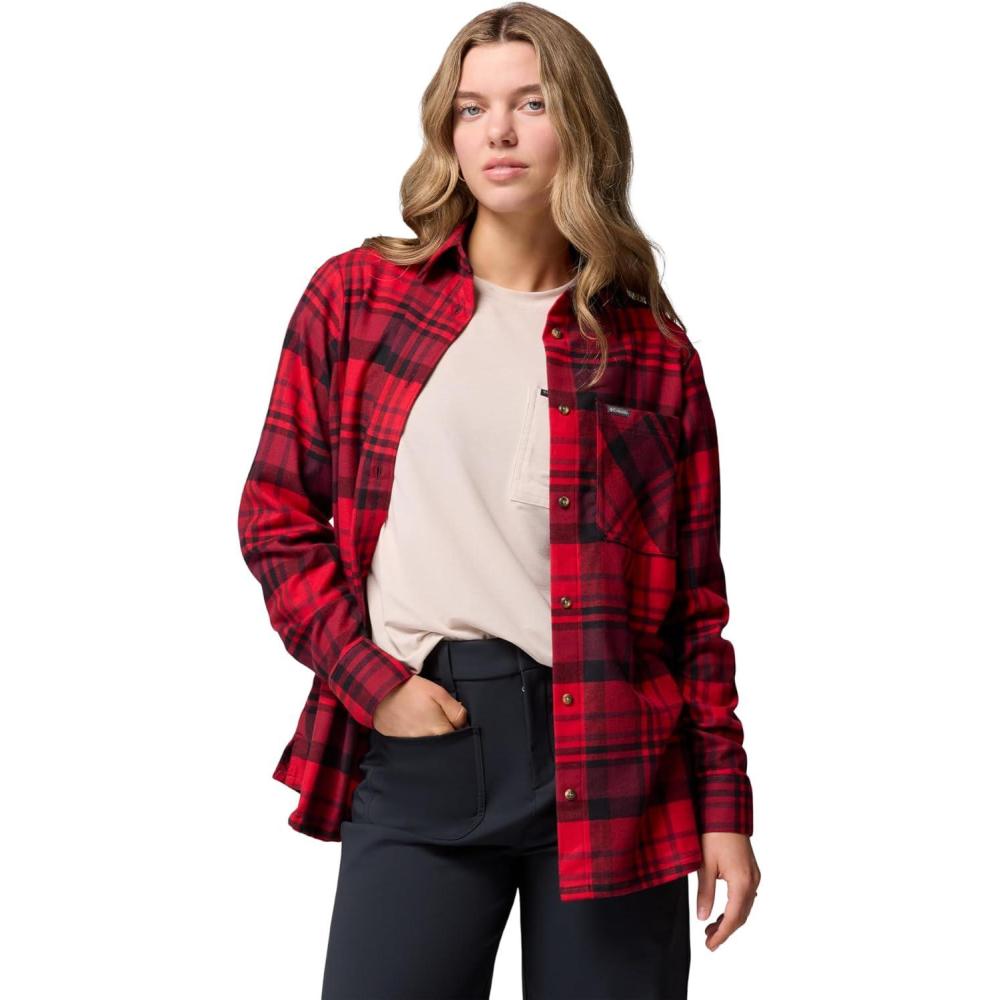 imageColumbia Womens Calico Basin Flannel Long Sleeve ShirtMountain Red Multiplaid
