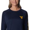 Columbia NCAA Womens Collegiate Tidal Tee Ls Shirt(Wv – Collegiate Navy/Mlb Gold)