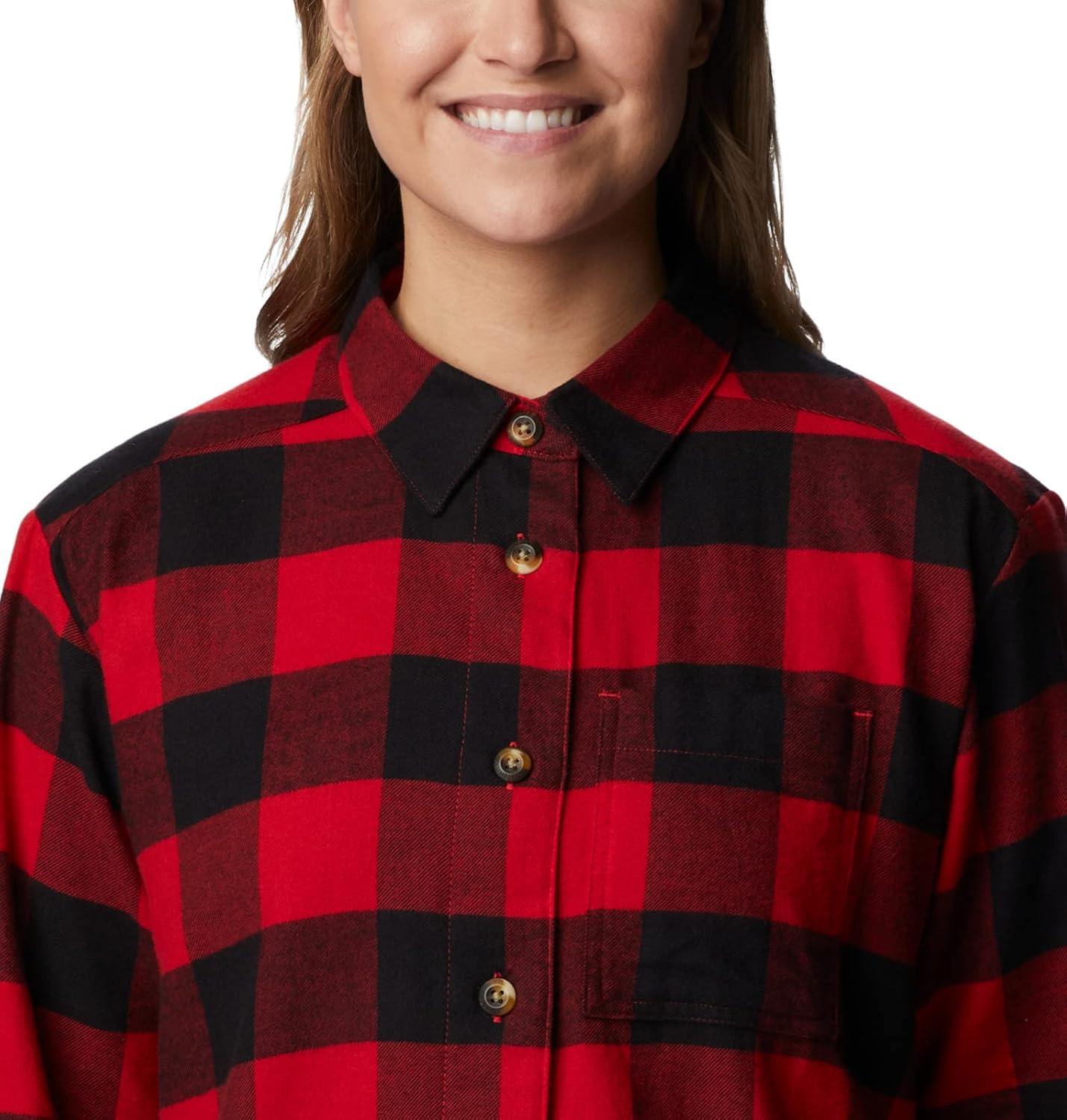 imageColumbia Womens Holly Hideaway Flannel ShirtButton Down ShirtRed Lily Buffalo Check