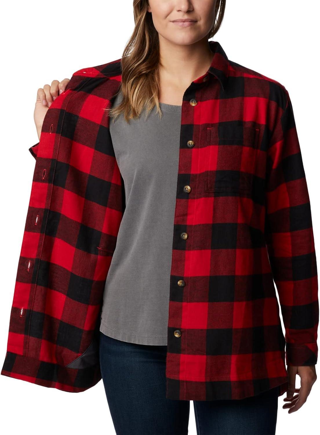 imageColumbia Womens Holly Hideaway Flannel ShirtButton Down ShirtRed Lily Buffalo Check