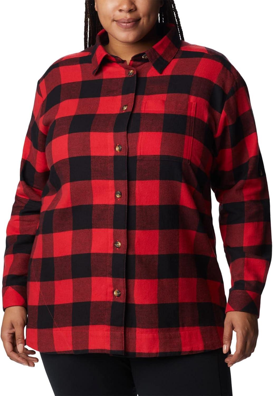 imageColumbia Womens Holly Hideaway Flannel ShirtButton Down ShirtRed Lily Buffalo Check