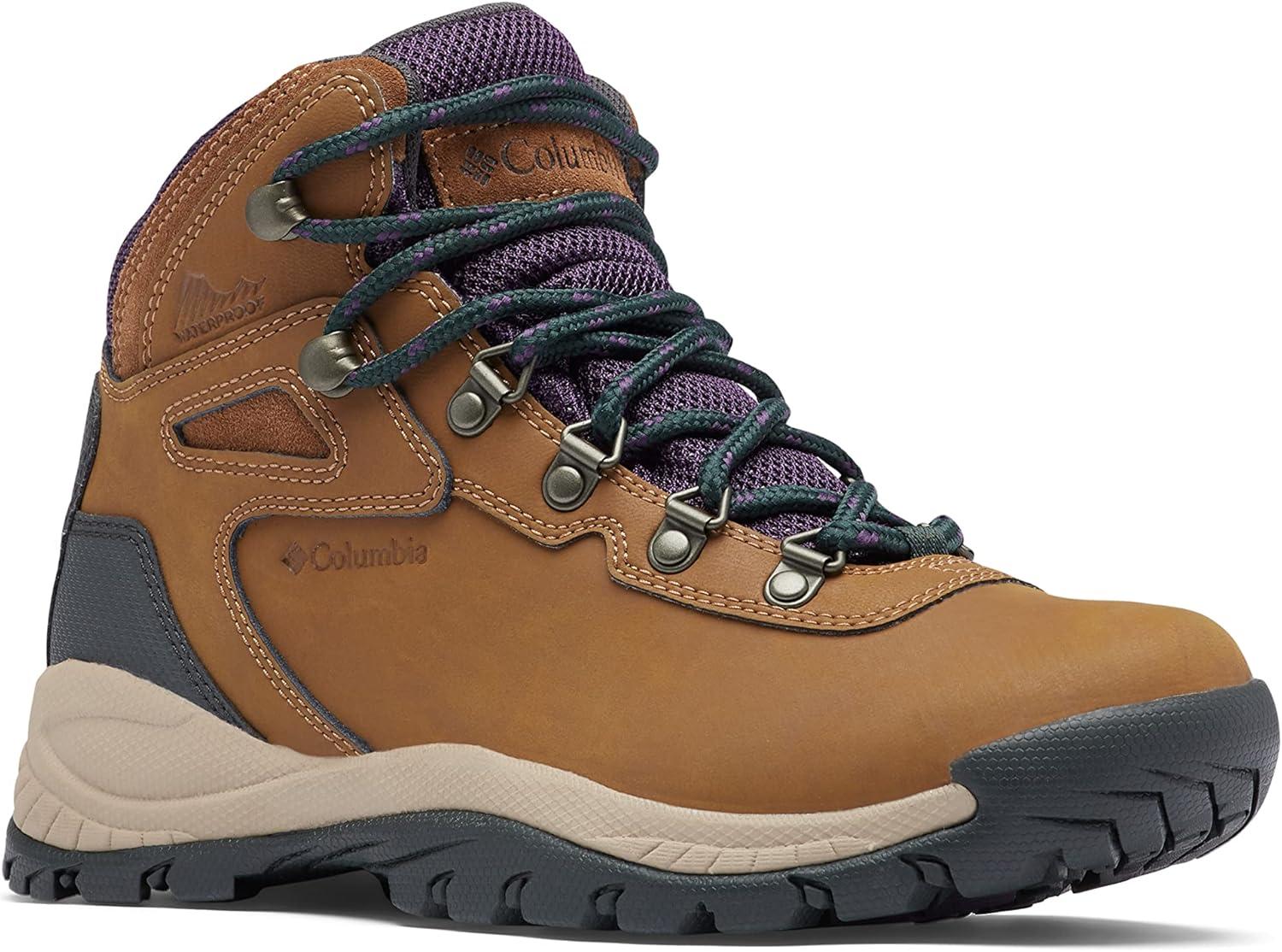 imageColumbia Womens Newton Ridge Plus Waterproof Amped Hiking BootLight BrownCyber Purple