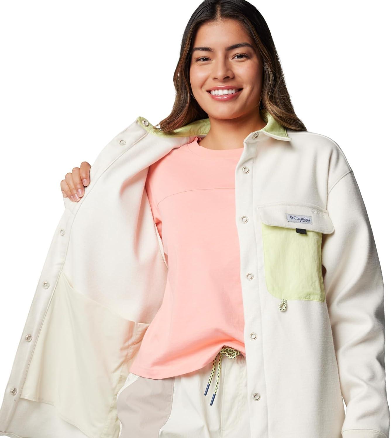 imageColumbia Womens PFG Open Water Shirt JacketStoneSpring Yellow