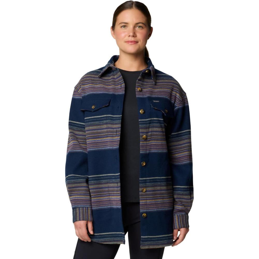 imageColumbia Womens Calico Basin Shirt Jacket Collegiate Navy Vista Stripe XXLarge