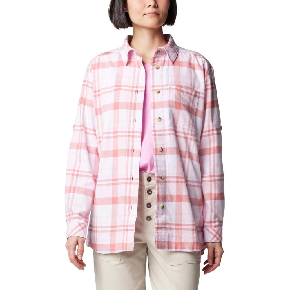imageColumbia Womens Holly Hideaway Flannel ShirtButton Down ShirtPink Dawn Multiplaid