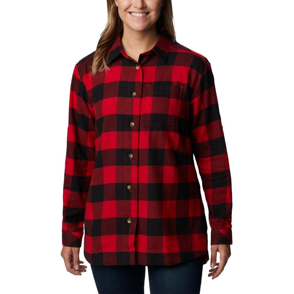 imageColumbia Womens Holly Hideaway Flannel ShirtButton Down ShirtRed Lily Buffalo Check