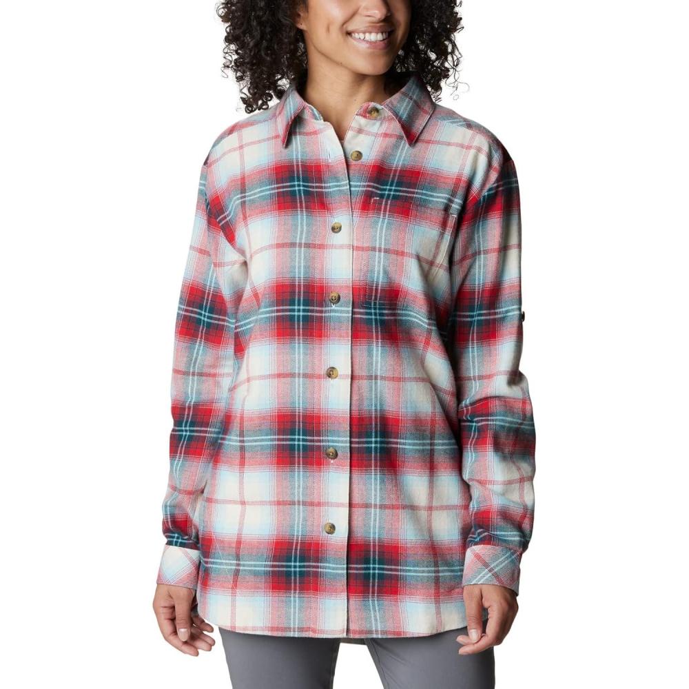 imageColumbia Womens Holly Hideaway Flannel ShirtButton Down ShirtRed Lily Ombre Tartan