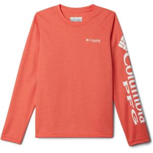 Columbia Boys’ Terminal Tackle Long Sleeve Tee(Bright Poppy Heather/White Logo)