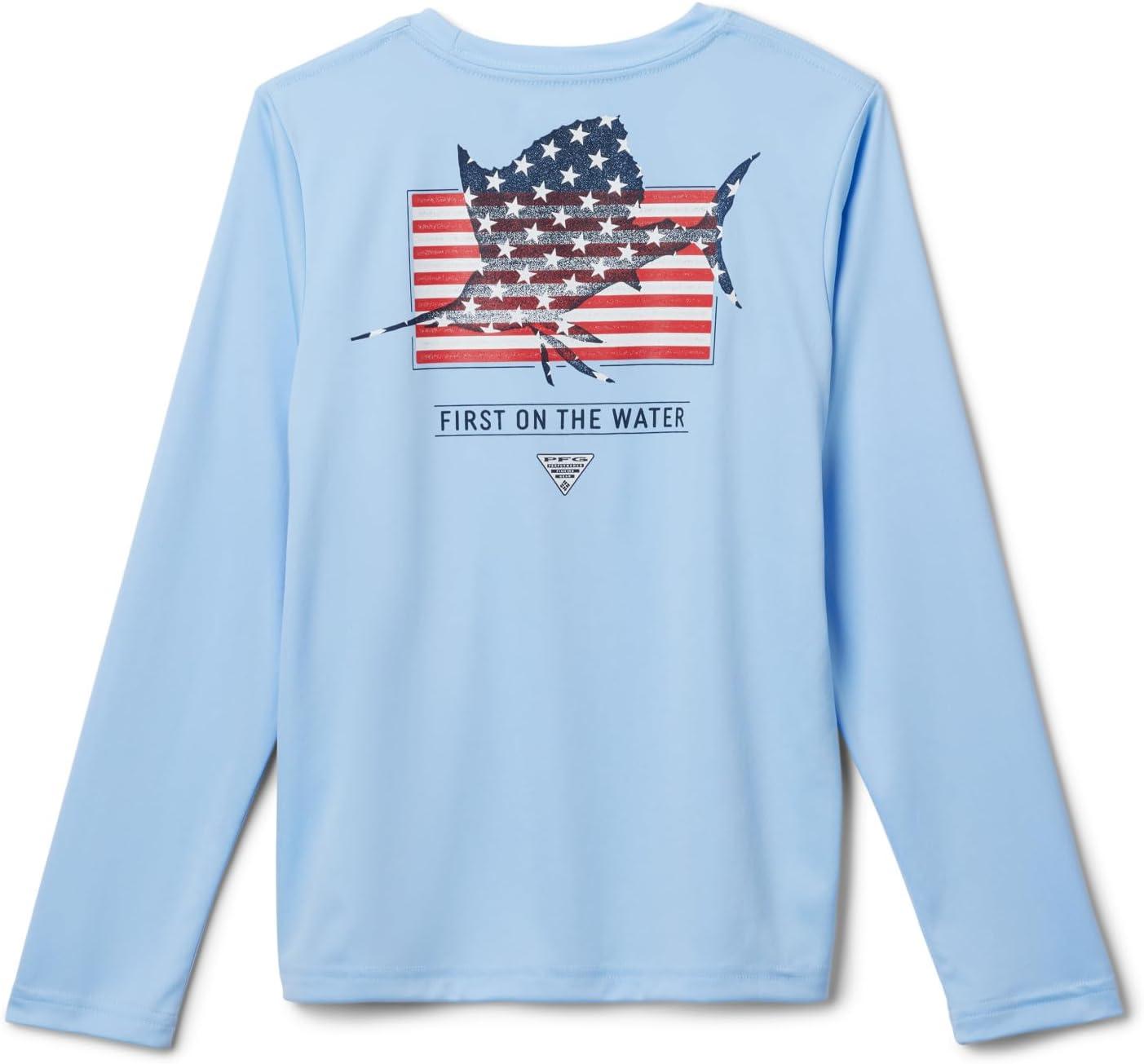imageColumbia Boys Terminal Tackle PFG Triangle Logo Long SleeveSailPfg Y Fins Stripes