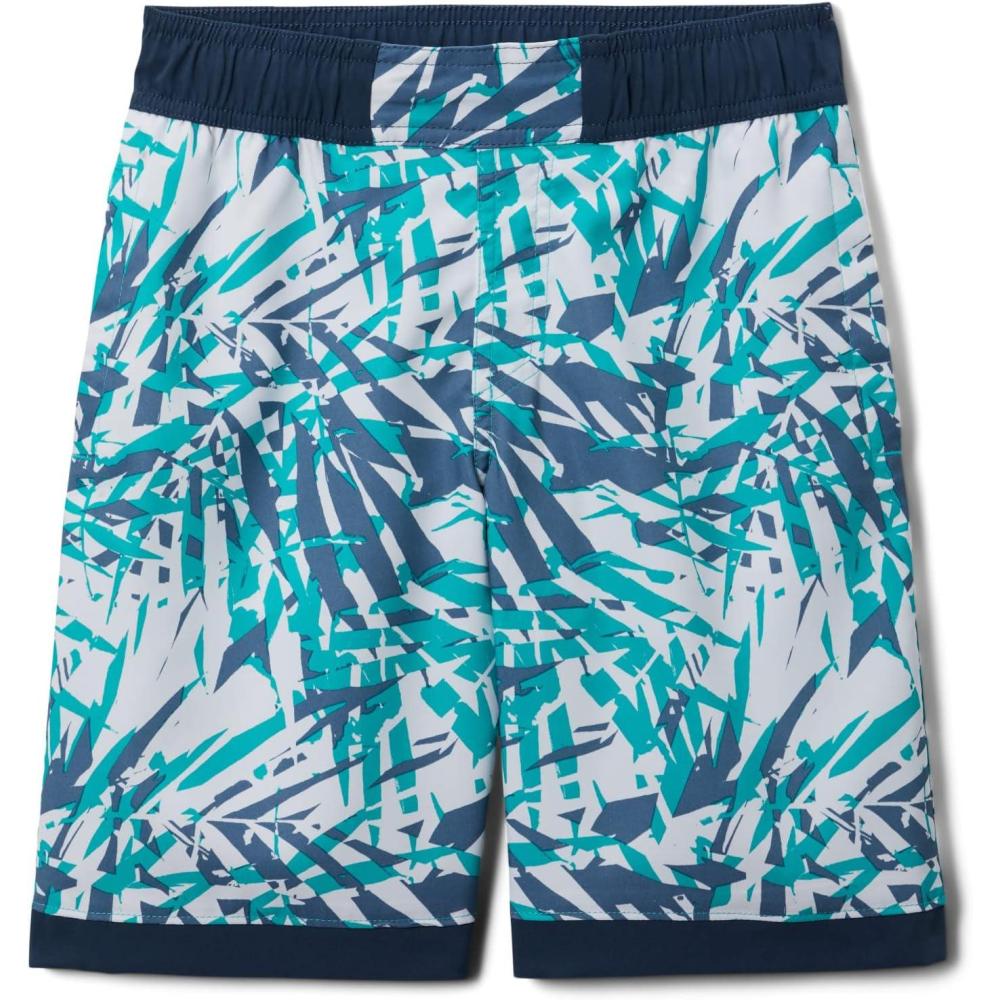 imageColumbia Boys Sandy Shores Boardshort MoistureWicking UV Sun ProtectionBright Aqua Dye Palms TonalDk Mountain