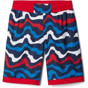 Columbia Boys Sandy Shores Boardshort, Moisture-Wicking, UV Sun Protection(Coll Navy Wavy/Mountain Red)
